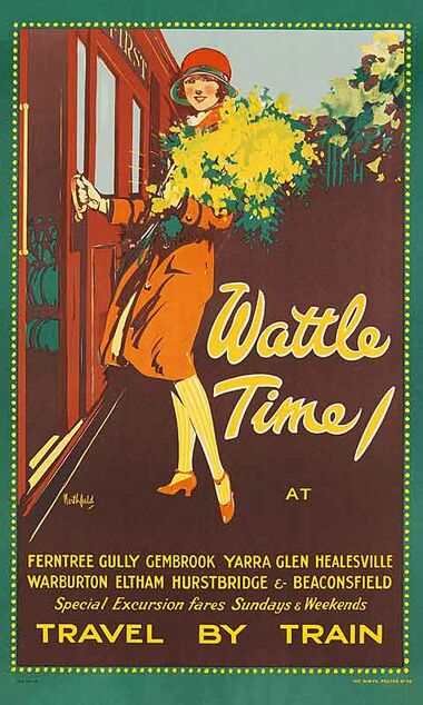 Wattle_Time,_Travel_by_Train Vintage poster